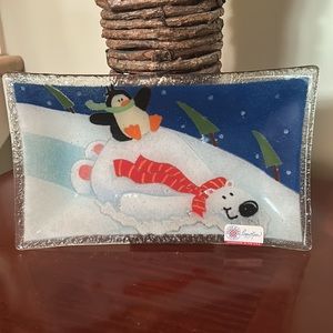 PEGGY KARR fused art glass tray. NEW IN BOX.